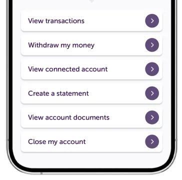 Phone showing choice of products in the app